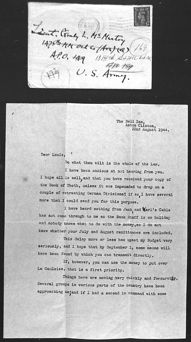 (08/22/1944) Aleister Crowley to Grady McMurtry #1