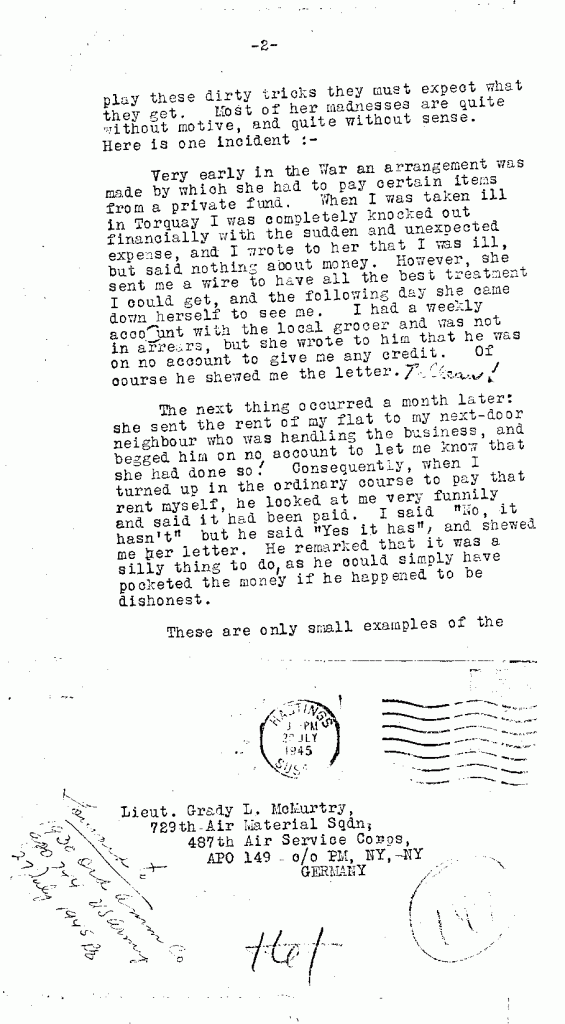 (07/19/1945) Aleister Crowley to Grady McMurtry #2