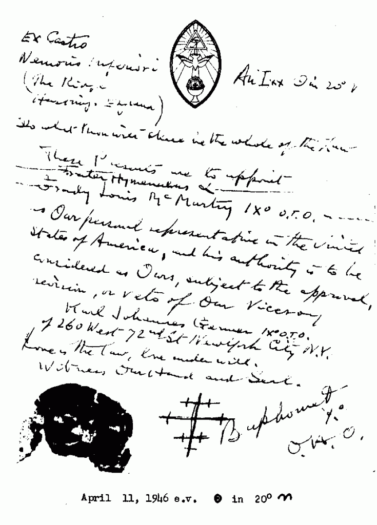 (04/11/1946) Aleister Crowley to Grady McMurtry