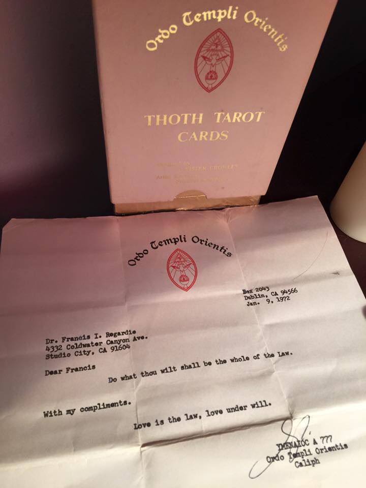 Grady's gift of Thoth Tarot to Israel Regardie